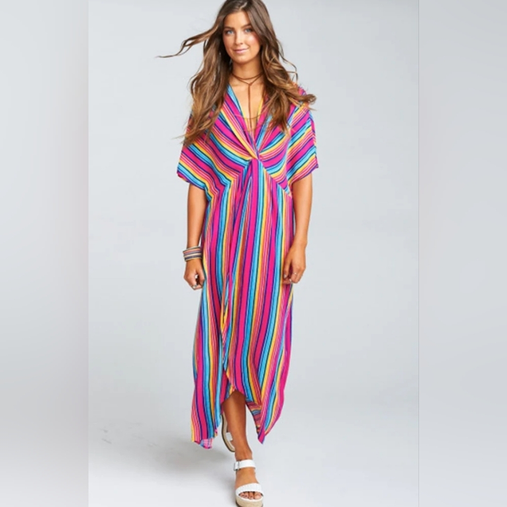 Show Me Your MuMu Multicolor Striped V-Neck Maxi Dress